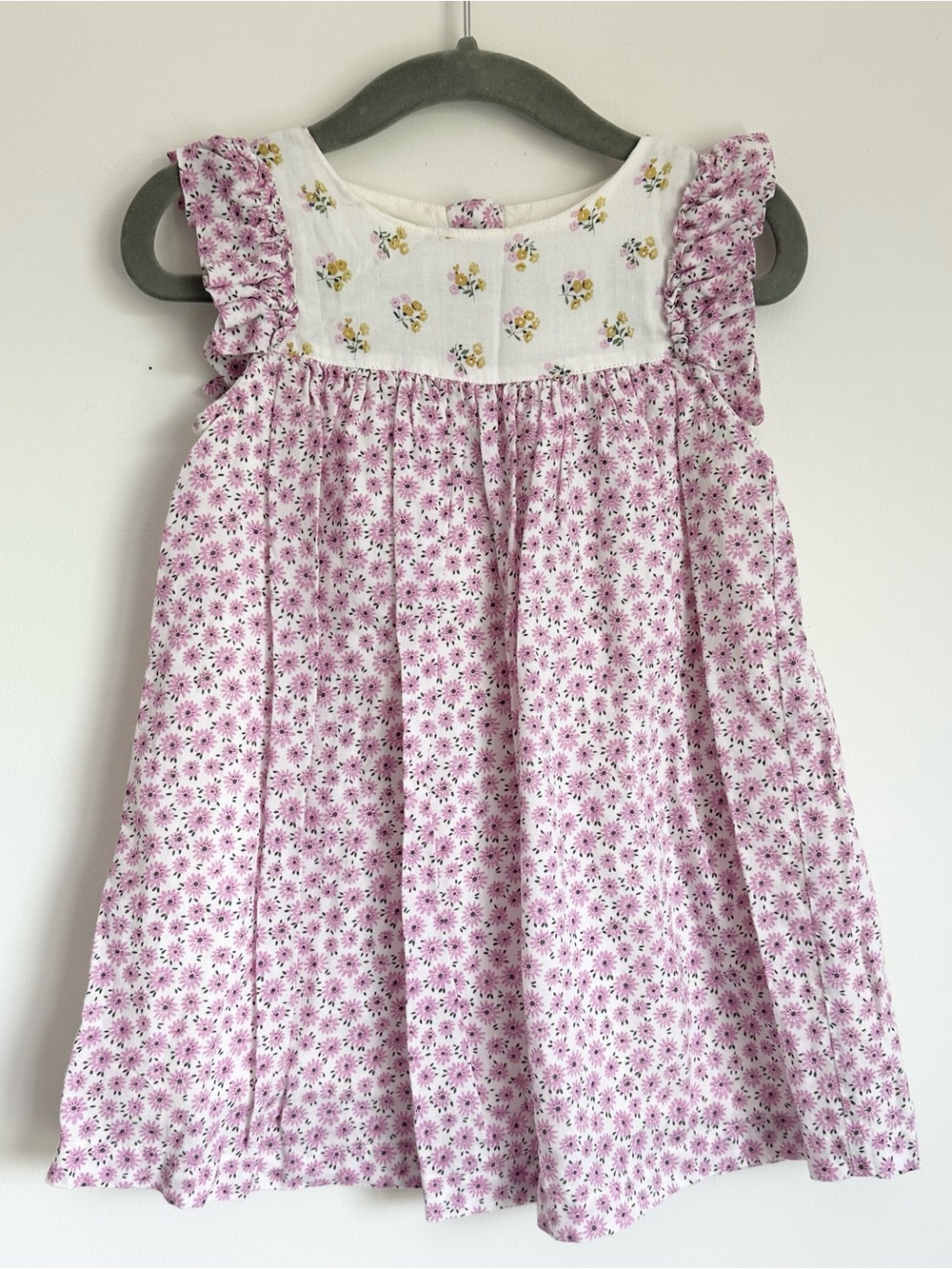 Baby Boden Pink and White Floral Cotton Sundress with Embroidered Yoke